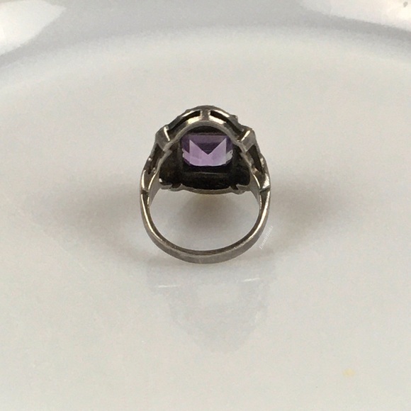 Vtg Sterling Silver Fine Marcasite Amethyst Ring ~ Vintage Cocktail Statement - Picture 6 of 14